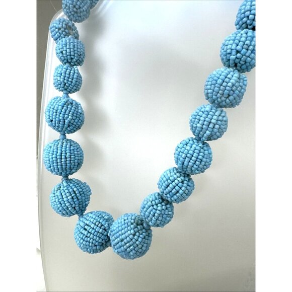 Handmade Light Blue Beaded Necklace W/Chunky Ball Design - Picture 1 of 4
